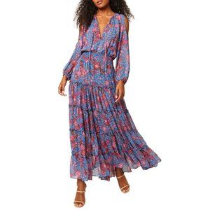 MISA Los Angeles Sigrid Cold Shoulder Floral Ruffle Maxi Dress  - Size XS